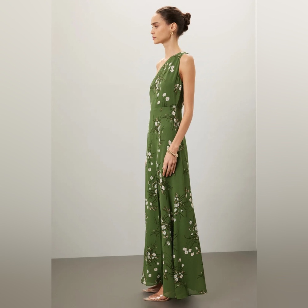 Reformation Evelyn One Shoulder Green Floral Dress Lomita